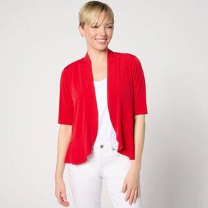 Susan Graver Liquid Knit Elbow-Sleeve Peplum Shrug - Red Sz XS a647438